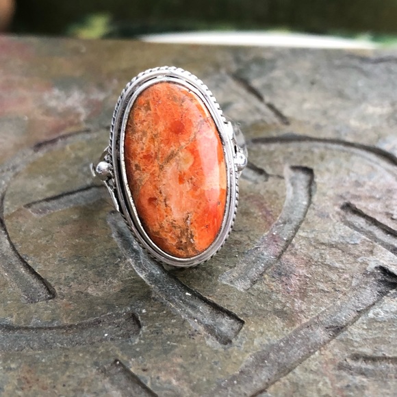 Jewelry - Italian Coral Sterling Silver Ring Sz 7
